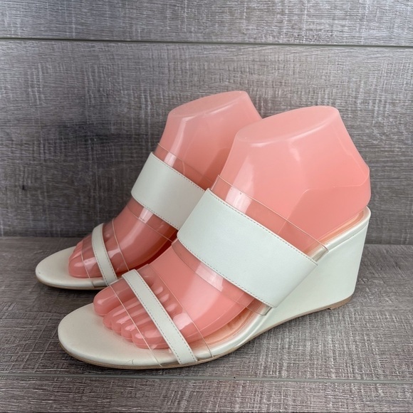 Nanette Lenore sz 7 Isabel white and clear wedge sandals - Picture 2 of 12